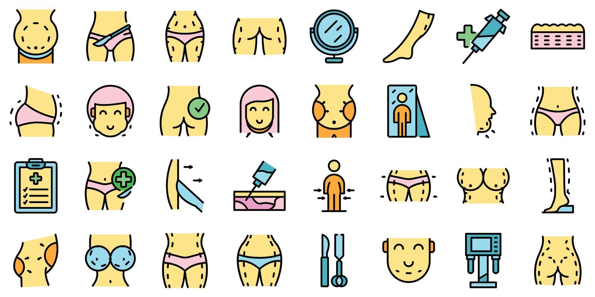 Liposuction icons set vector flat