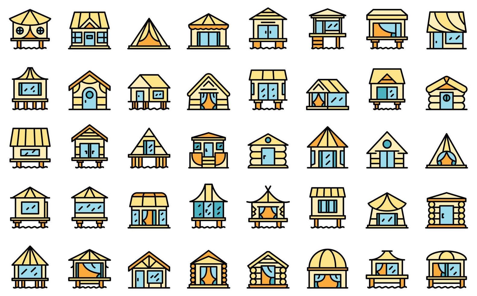 conjunto de iconos de bungalow vector plano