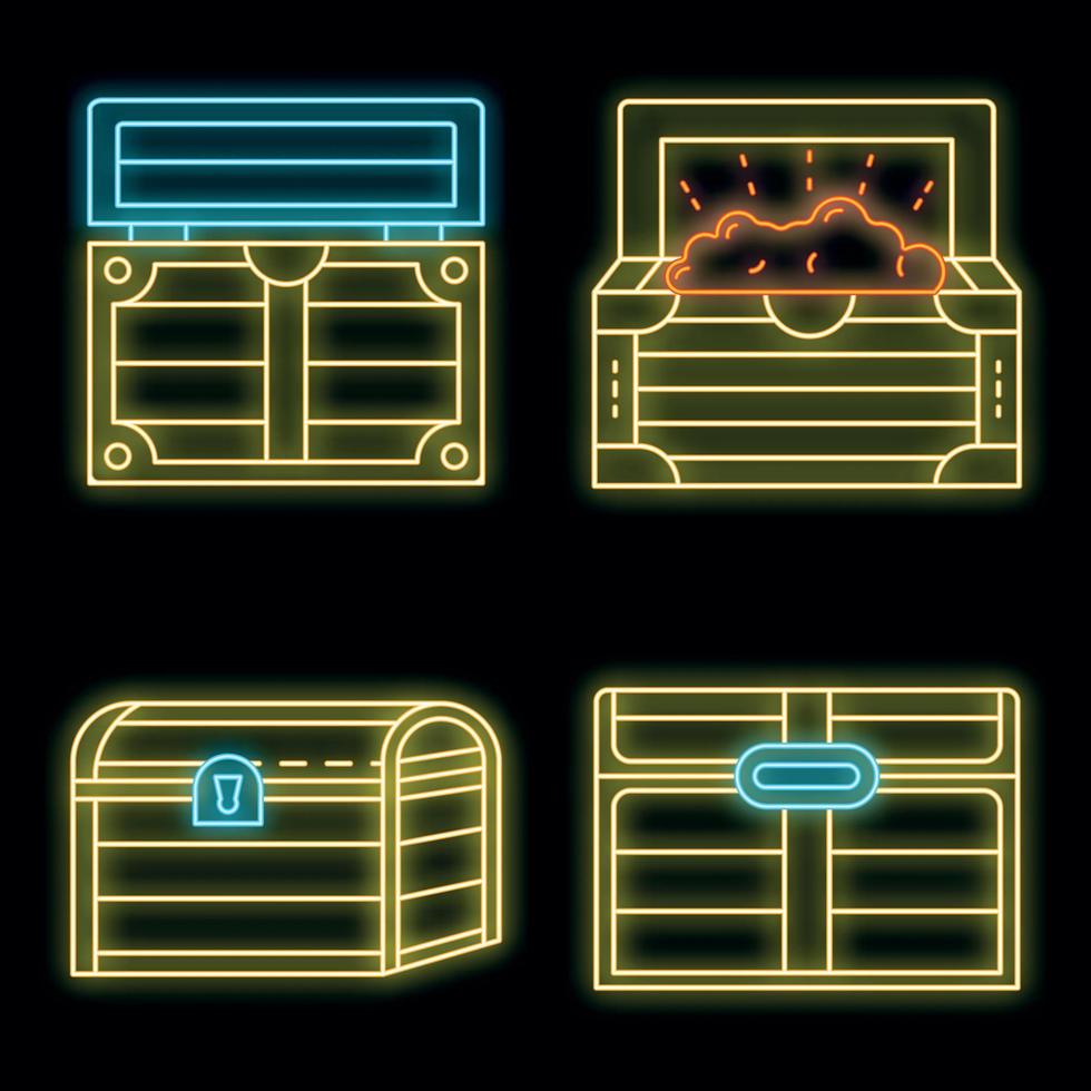 Dower chest icons set vector neon