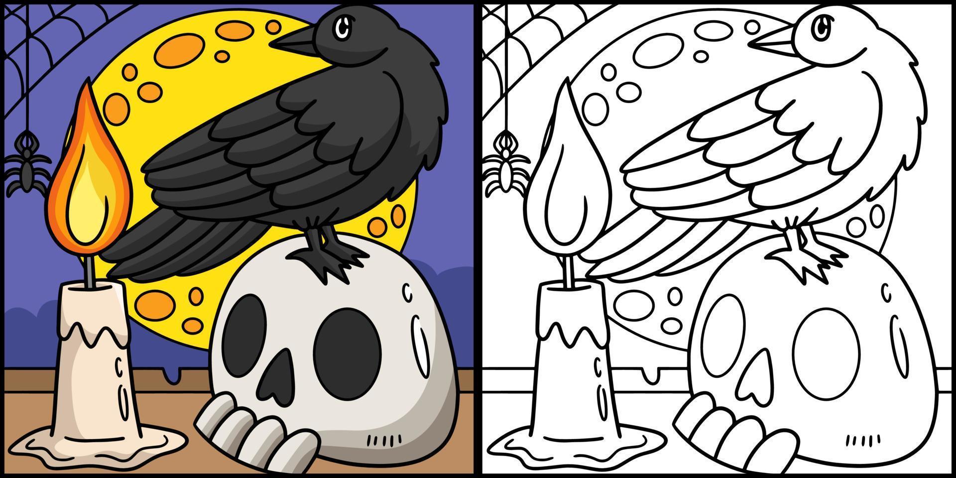 Crows Halloween Coloring Page Colored Illustration vector