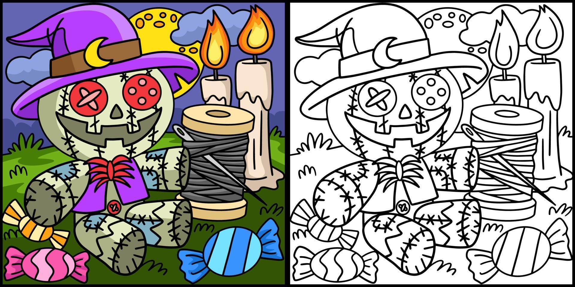 Voodoo Doll Coloring Page Colored Illustration vector