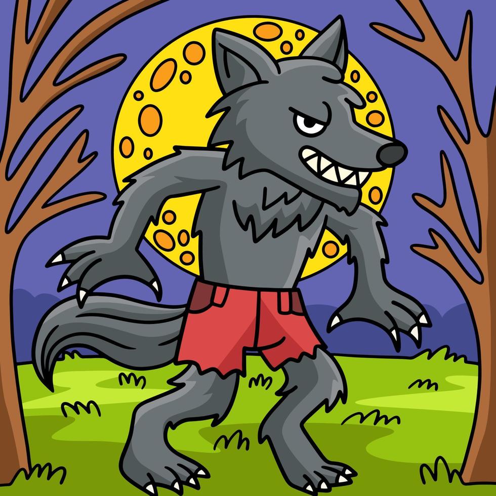 Werewolf Halloween Colored Cartoon Illustration vector