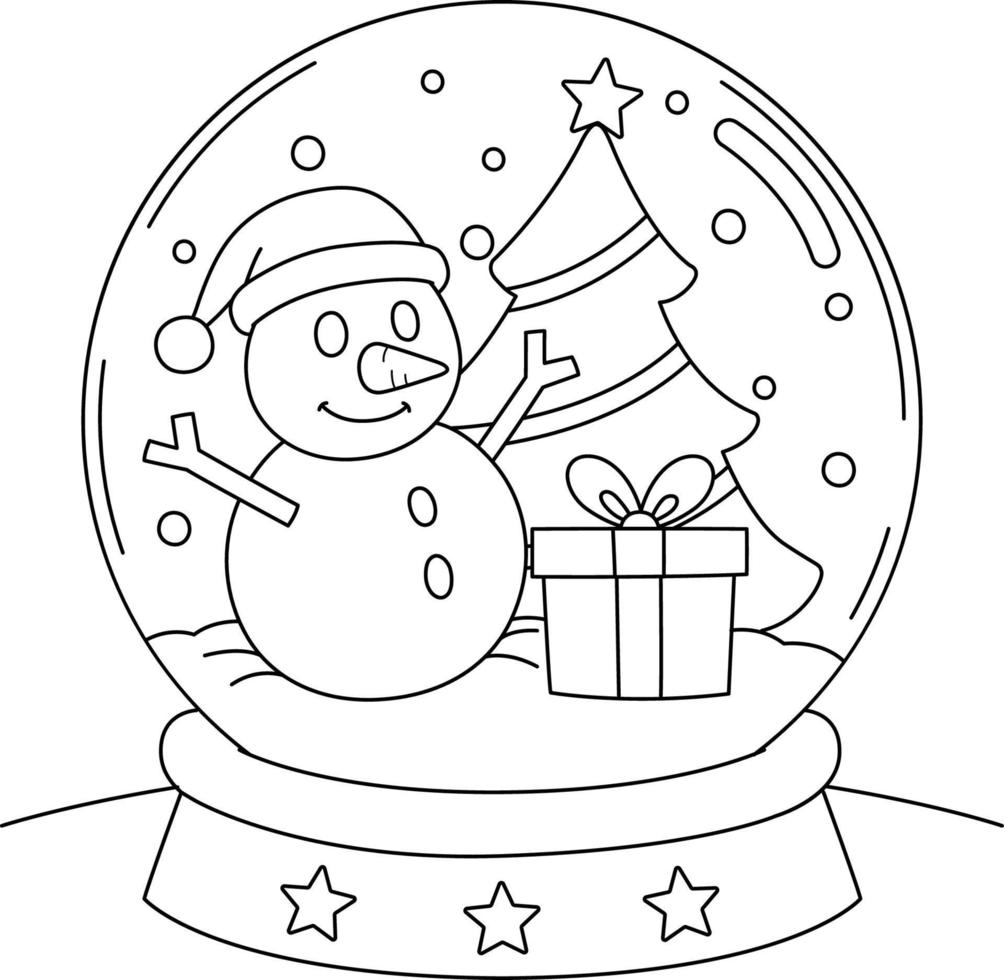 Christmas Snow Globe Coloring Page for Kids vector