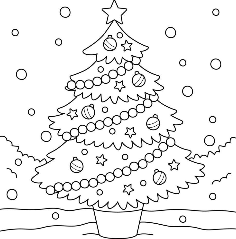 Página para colorear de árbol de Navidad para niños vector