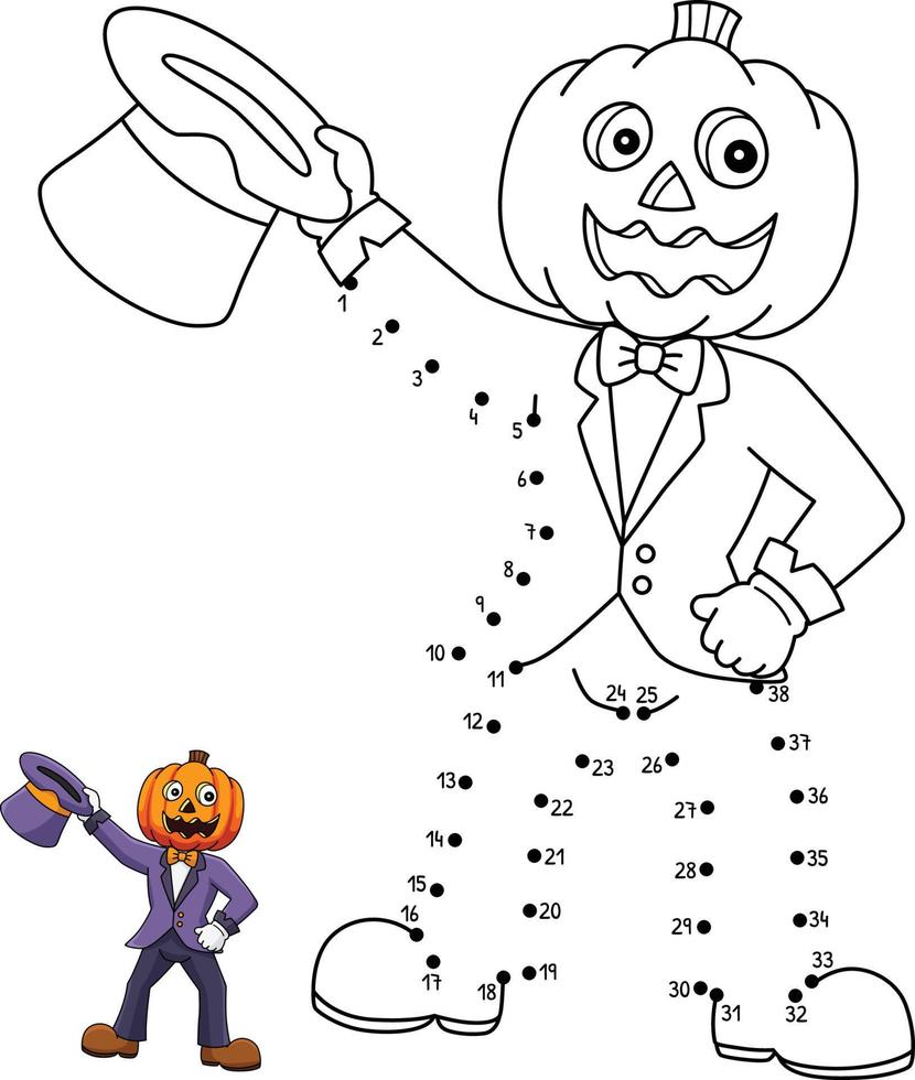 Dot to Dot Pumpkin Head Man Halloween Isolated vector