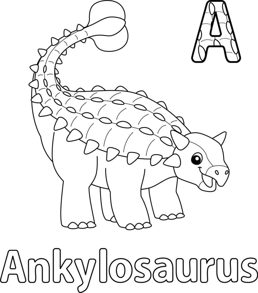 ankylosaurus alfabeto dinosaurio abc página para colorear a vector