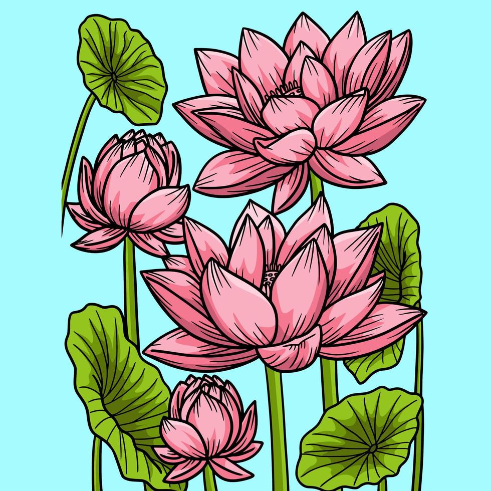 ilustración de dibujos animados de color flor de loto vector