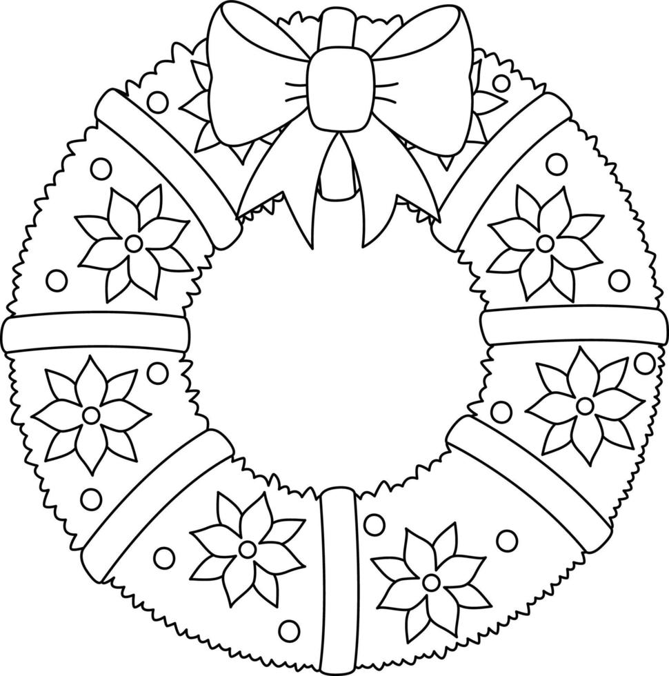 Christmas Wreath Isolated Coloring Page for Kids vector