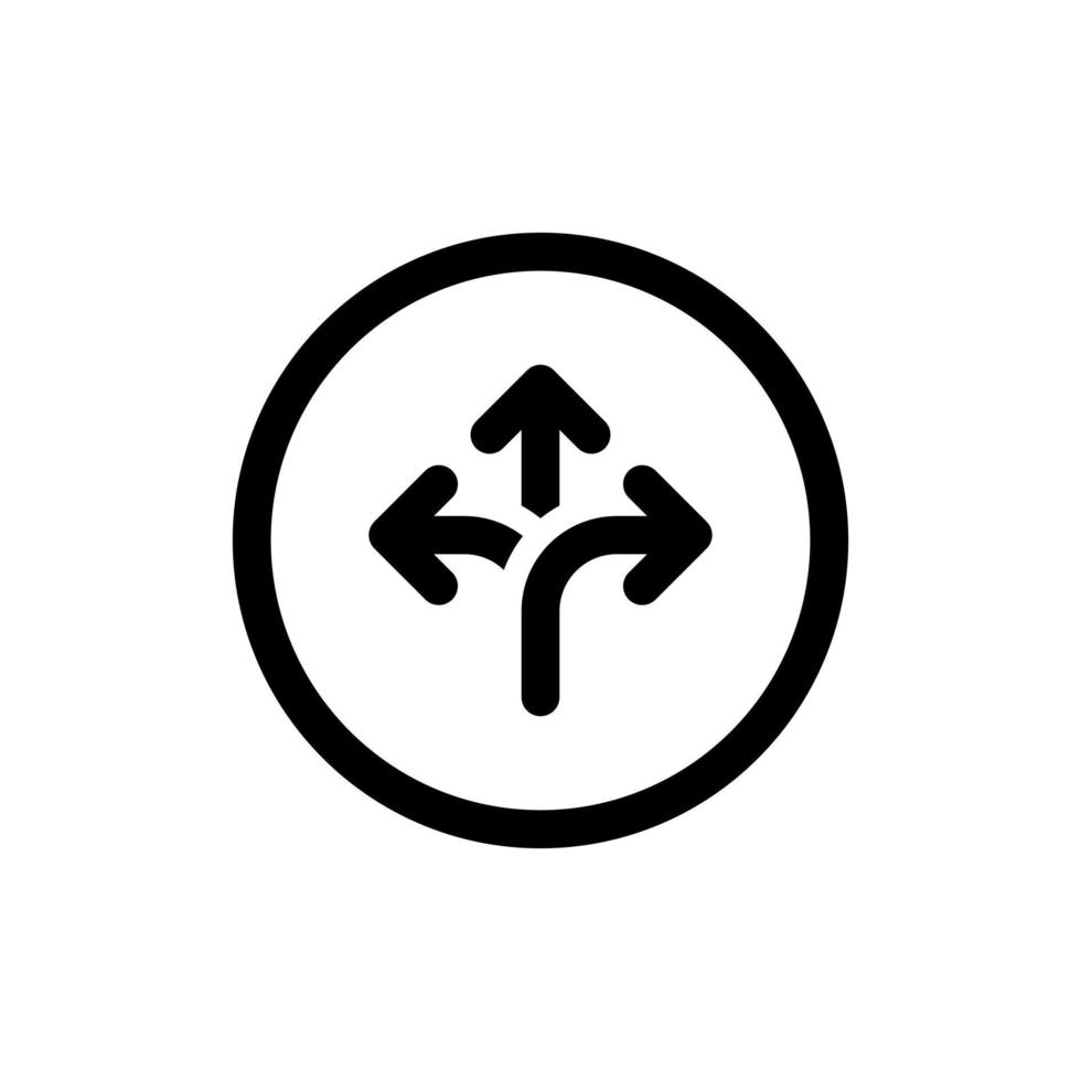 Three-way direction arrow icon vector isolated on circle line