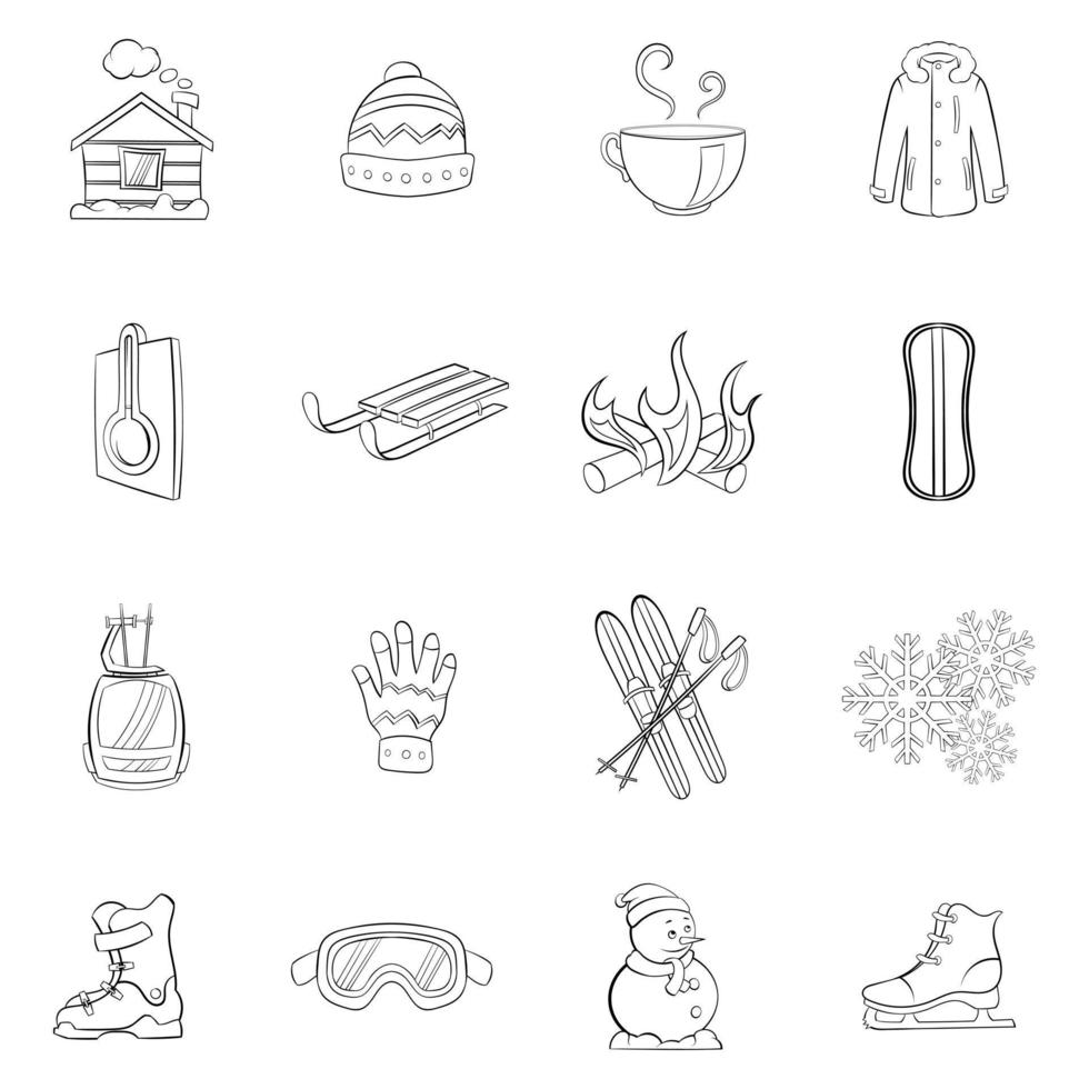 Winter icons set vector outline