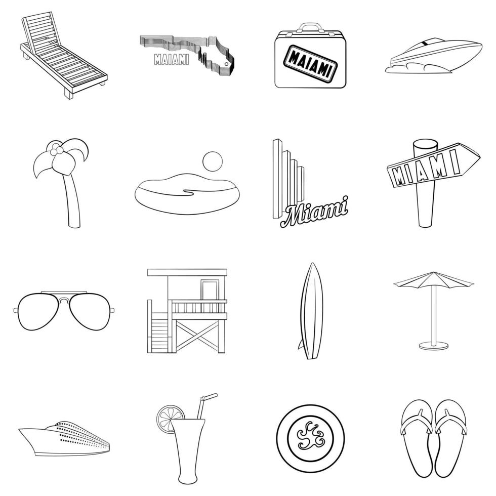 Miami icon set outline vector