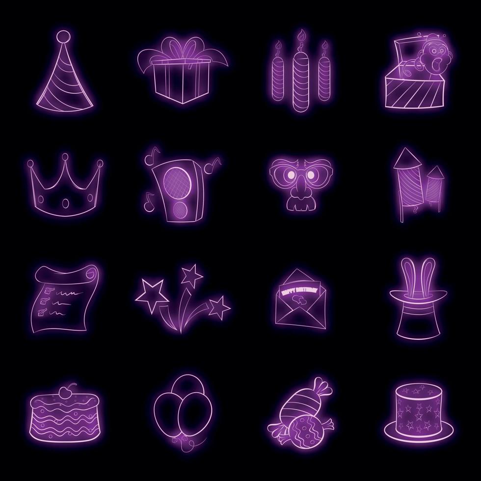 Birthday icons set vector neon