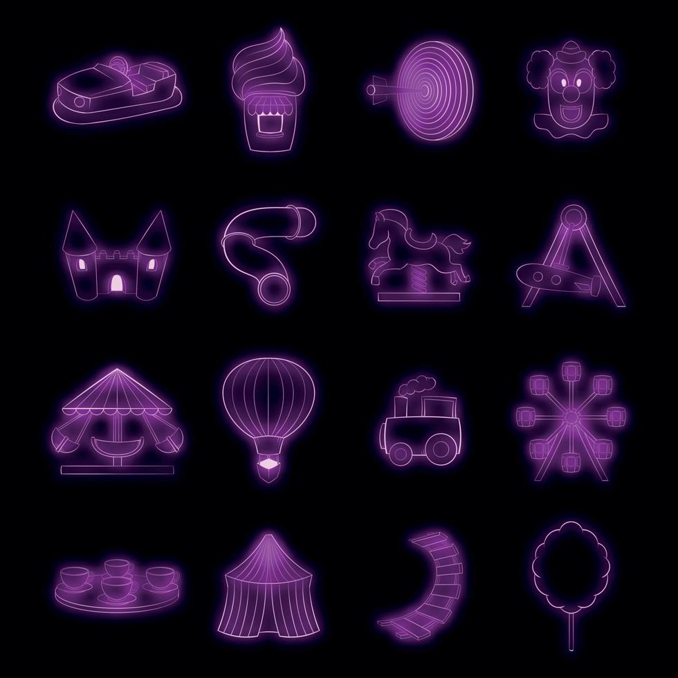 conjunto de iconos de parque de atracciones neón vectorial vector