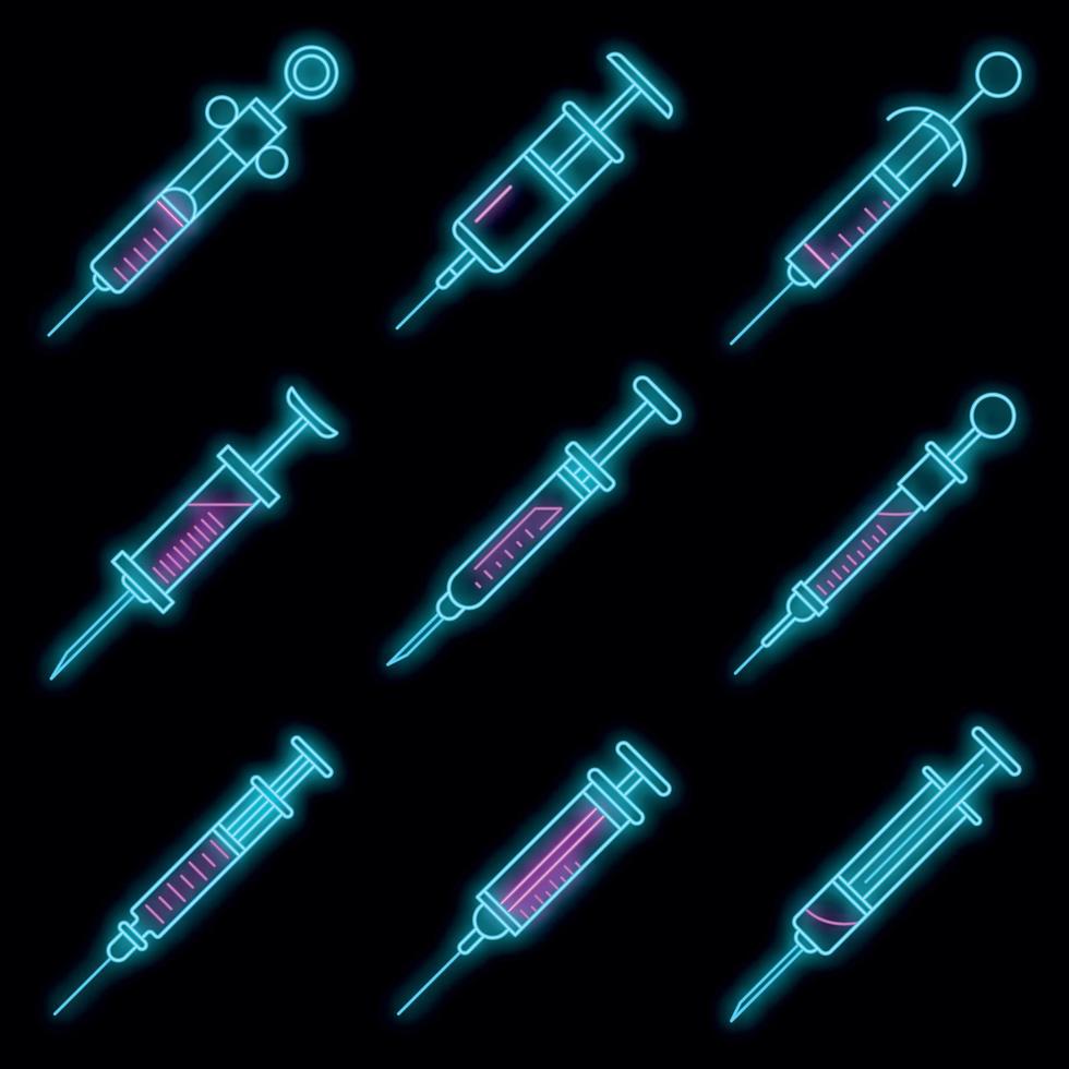 Syringe icon set vector neon