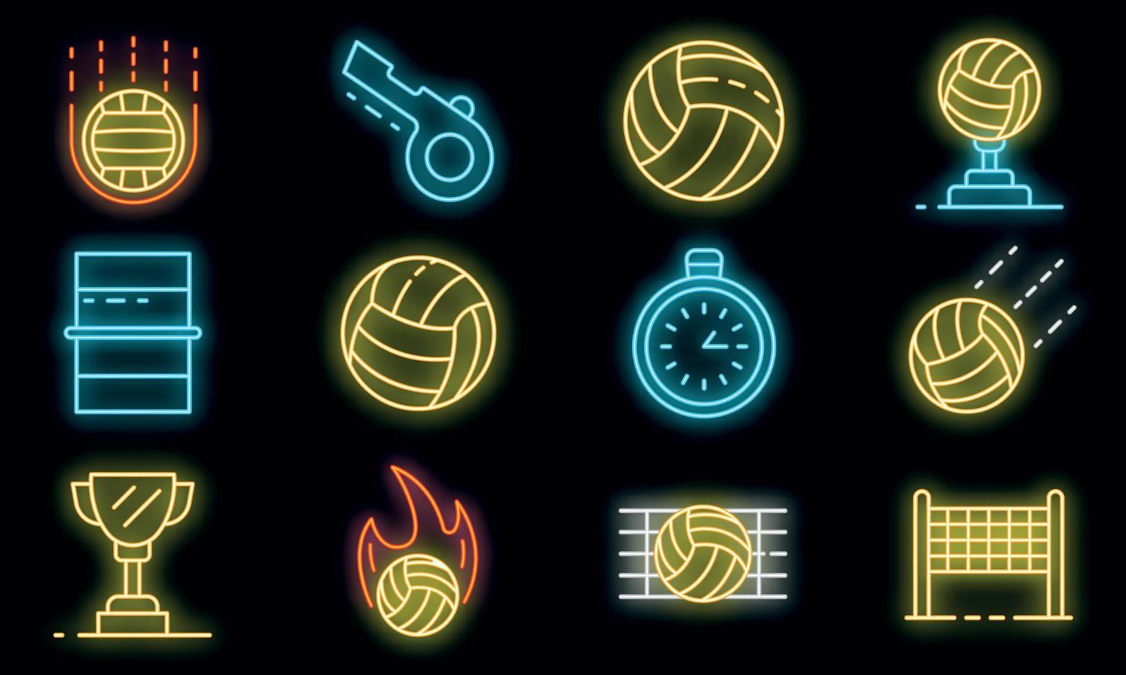 voleibol, iconos, conjunto, vector, neón vector