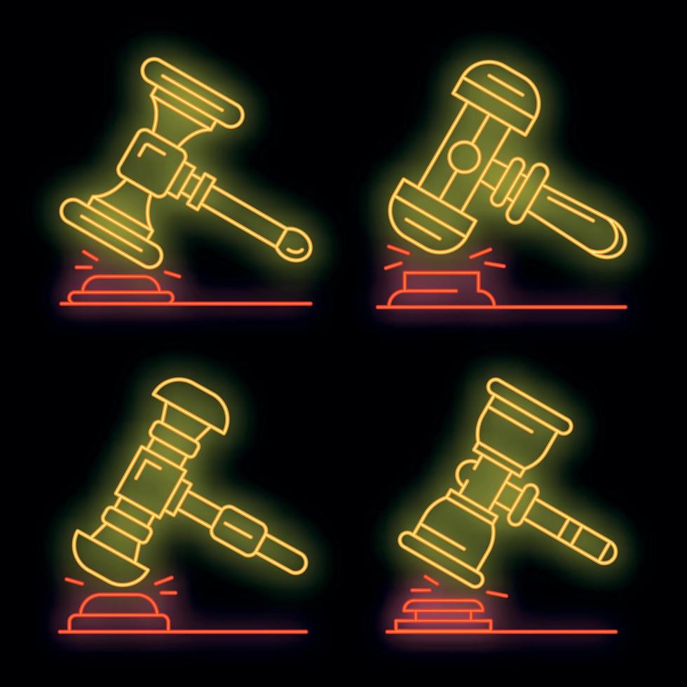Judge hammer icon set vector neon