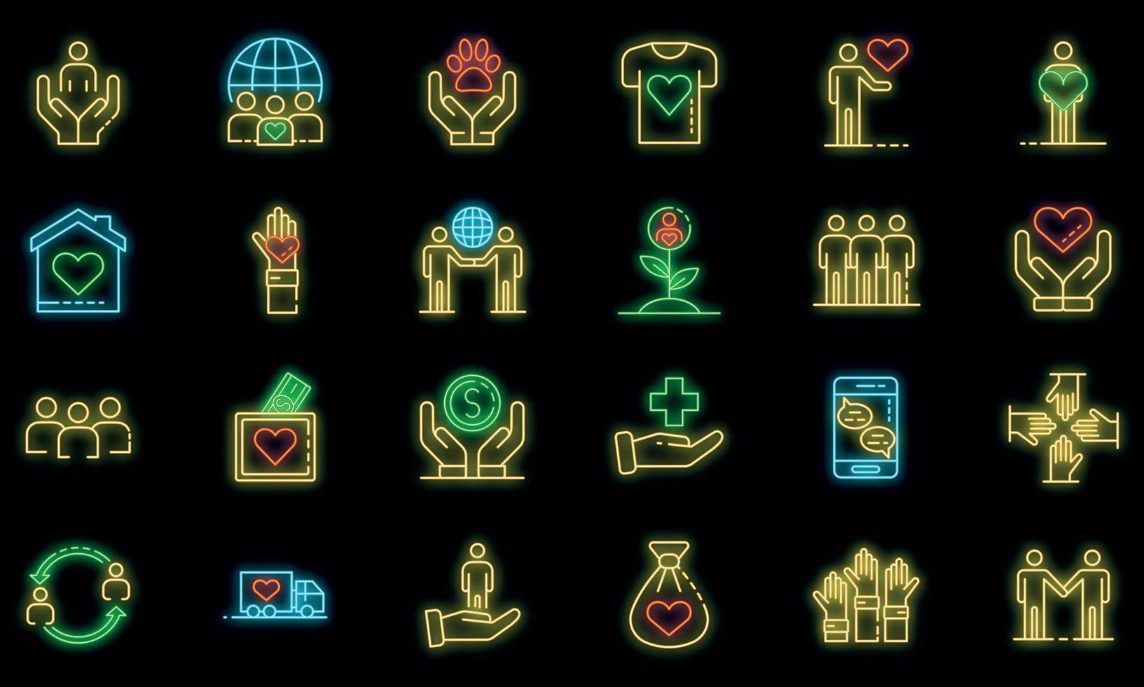 Volunteering icons set vector neon