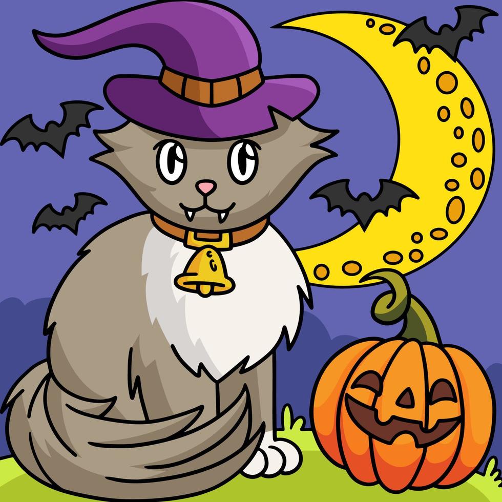 Vampire Cat Halloween Colored Cartoon Illustration vector