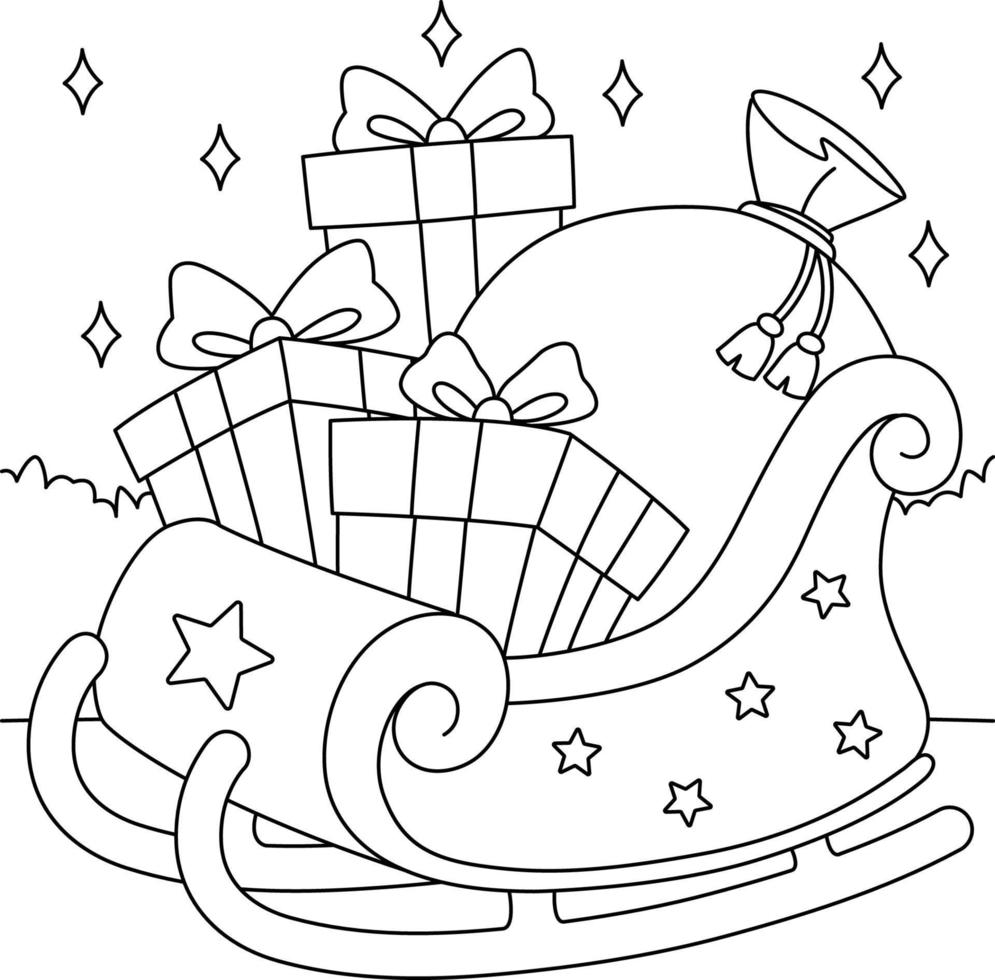 Christmas Sleigh Coloring Page for Kids vector