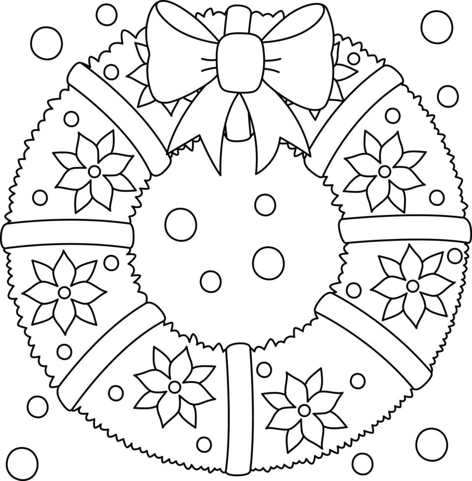 Christmas Wreath Coloring Page for Kids vector