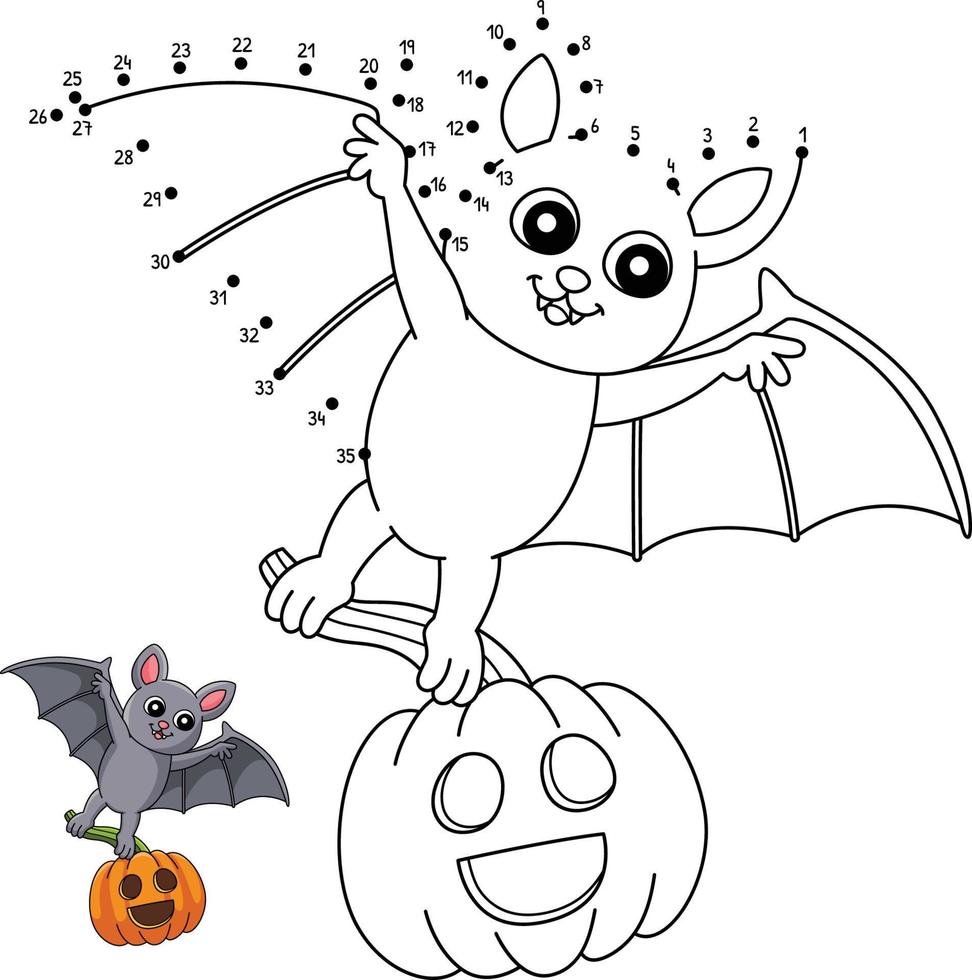Dot to Dot Vampire Bat Halloween Isolated Coloring vector