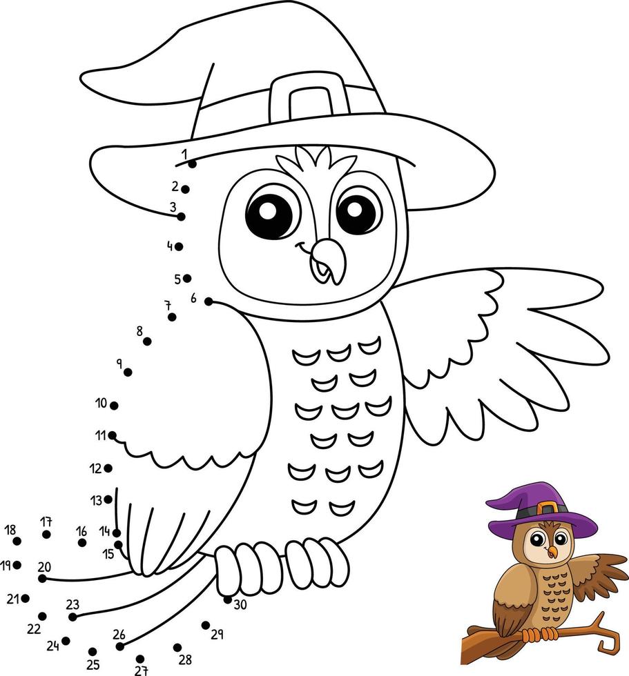 Dot to Dot Owl Witch Hat Halloween Isolated vector