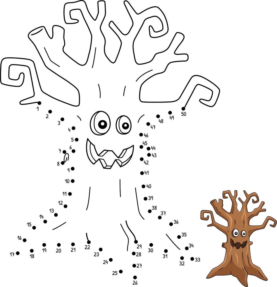 Dot to Dot Scary Tree Halloween Isolated Coloring vector