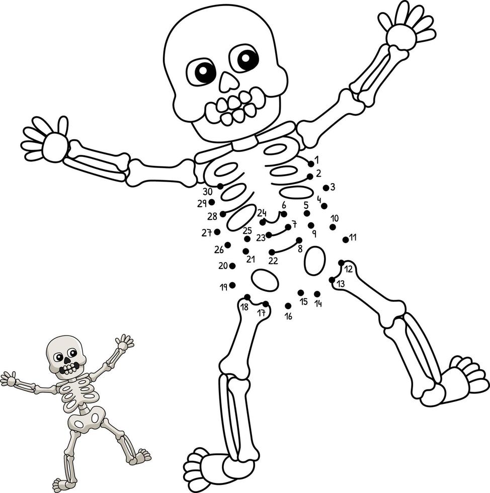 Dot to Dot Skeleton Halloween Isolated Coloring vector