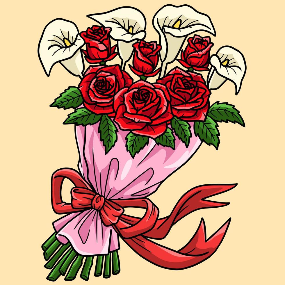 Flower Bouquet Colored Cartoon Illustration vector