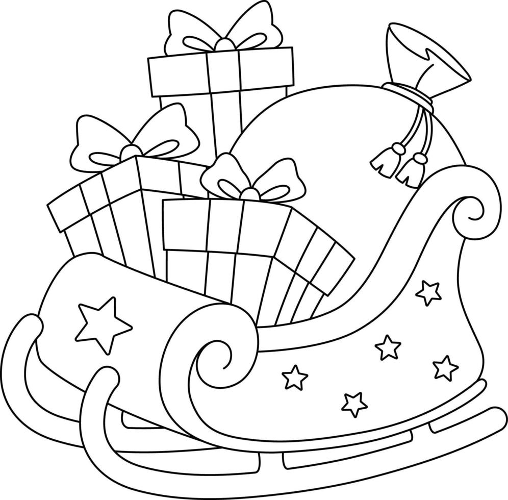 Christmas Sleigh Isolated Coloring Page for Kids vector