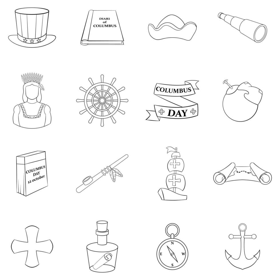 Columbus Day icon set outline vector