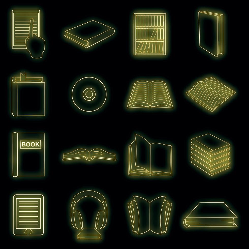 libros, iconos, conjunto, vector, neón vector