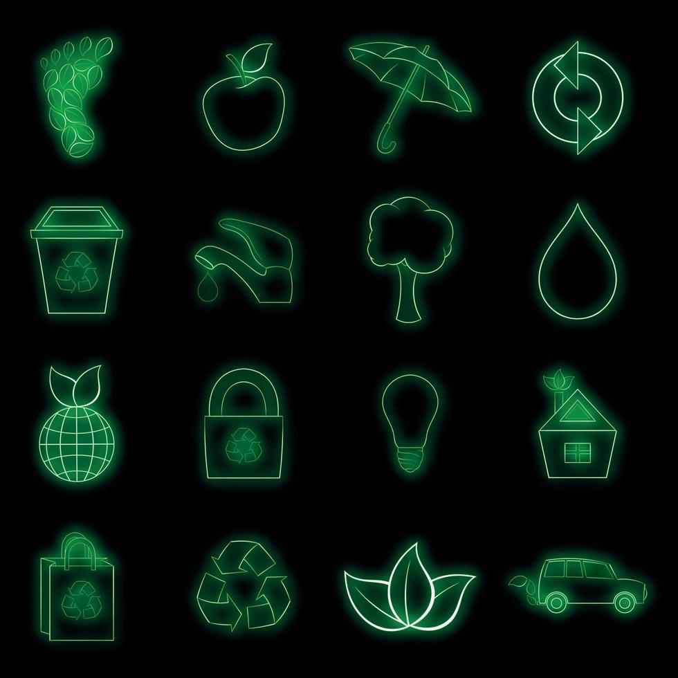 Nature icons set vector neon