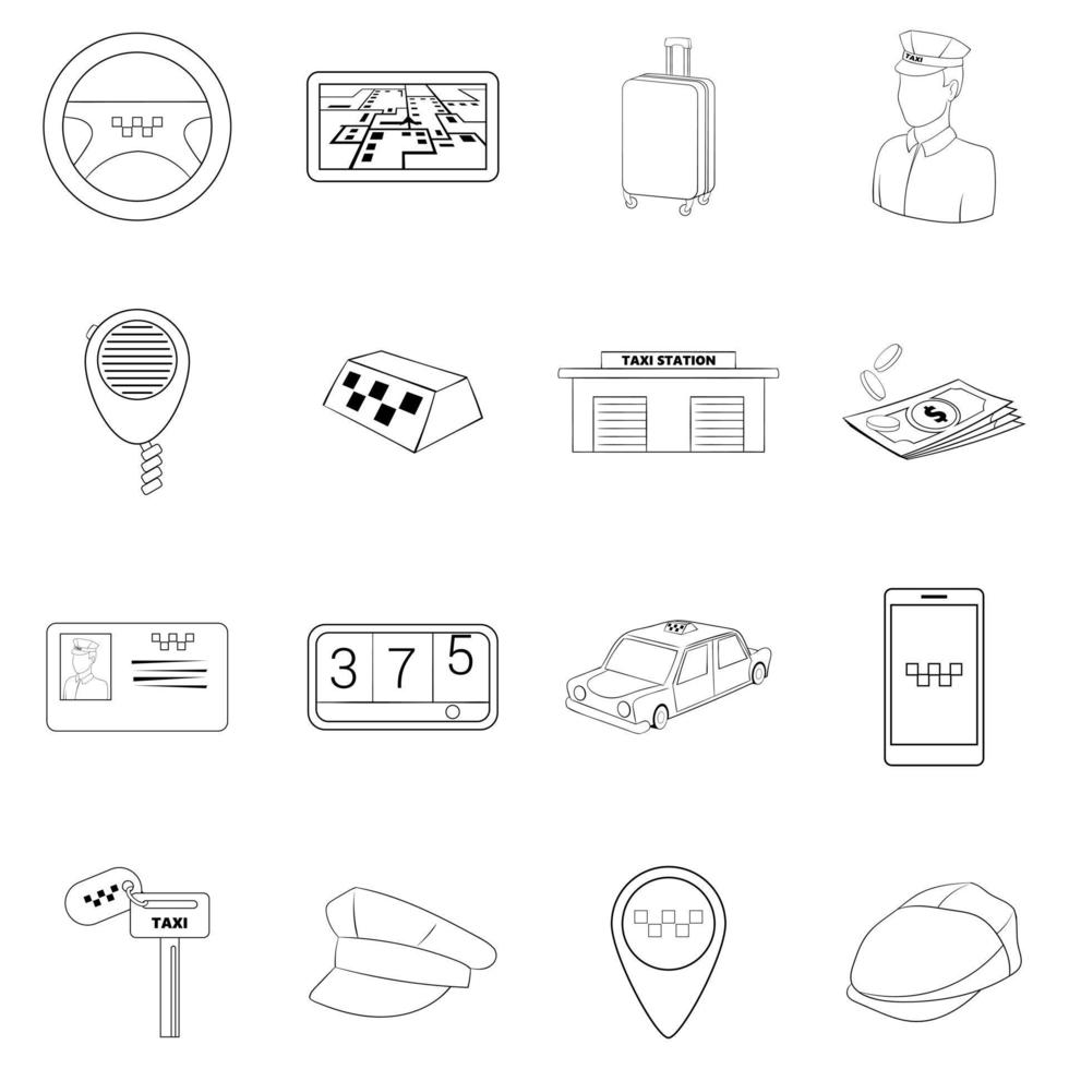 esquema de conjunto de iconos de taxi vector