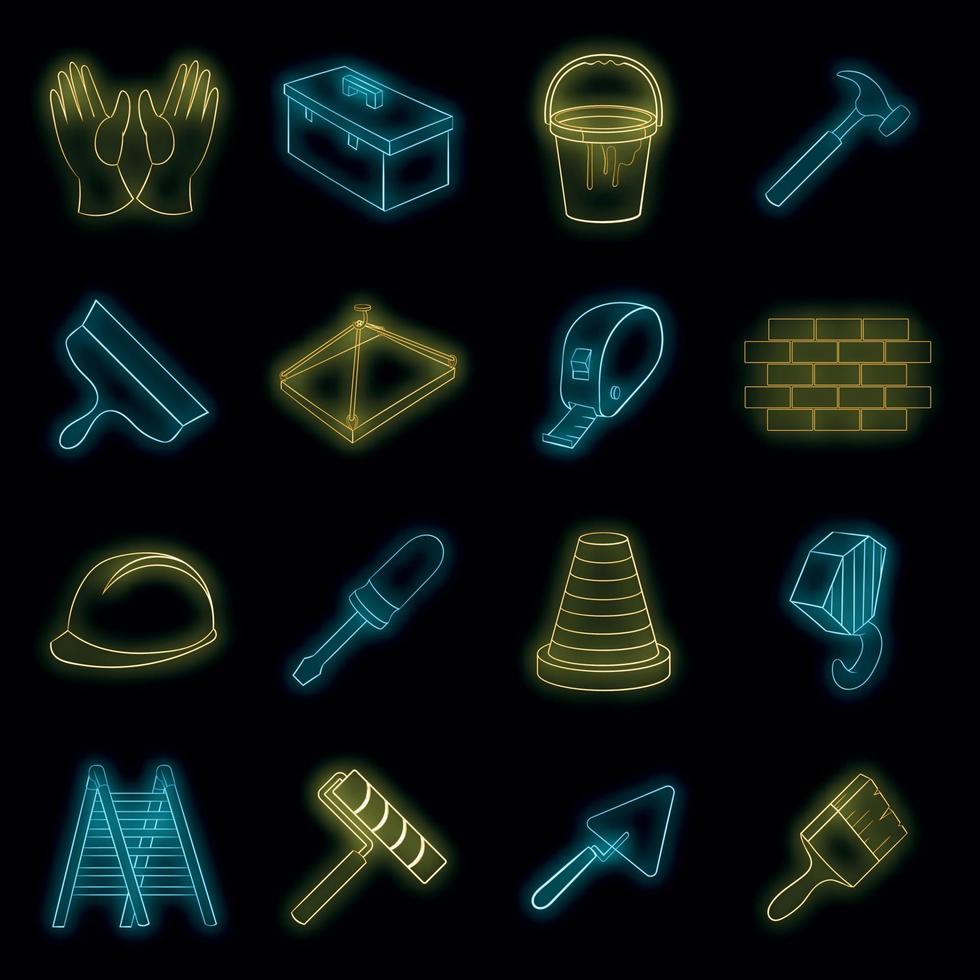 Working tools icons set vector neon