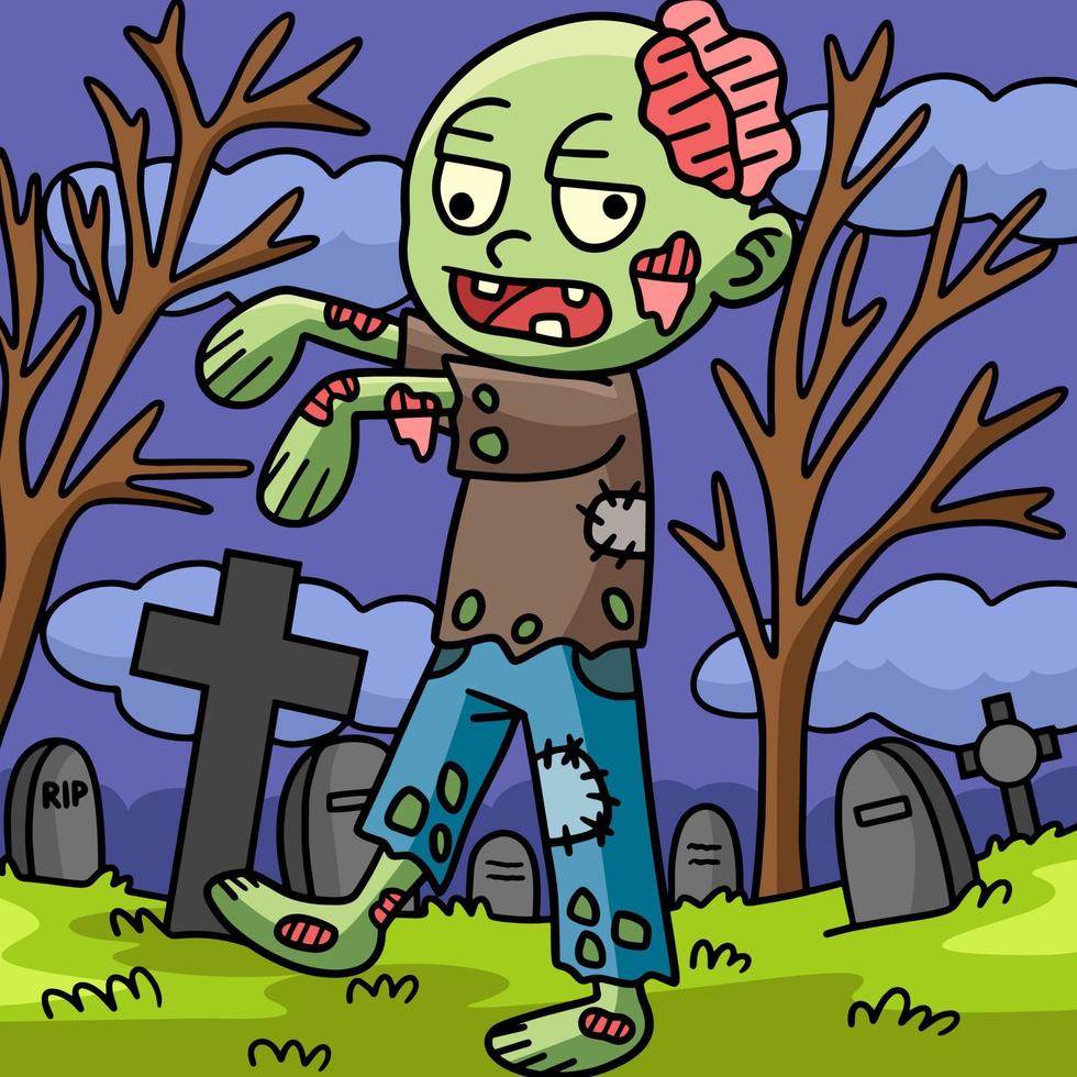 ilustración de dibujos animados de color zombie halloween vector