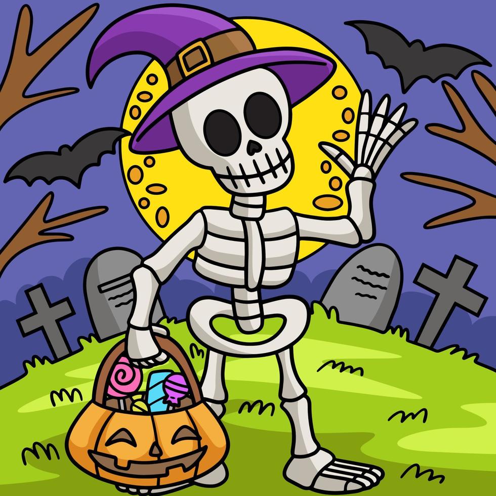 esqueleto halloween coloreado ilustración de dibujos animados vector