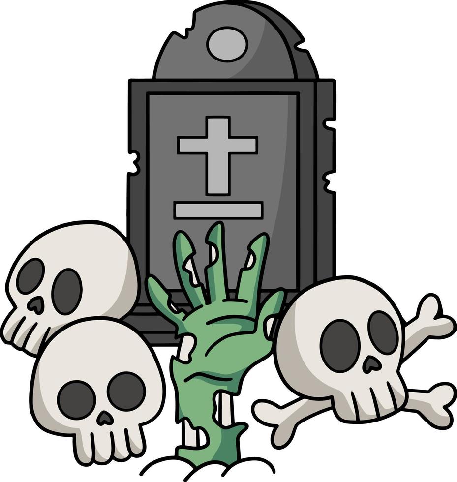 cráneo y tumba halloween dibujos animados color clipart 8823147 Vector en  Vecteezy