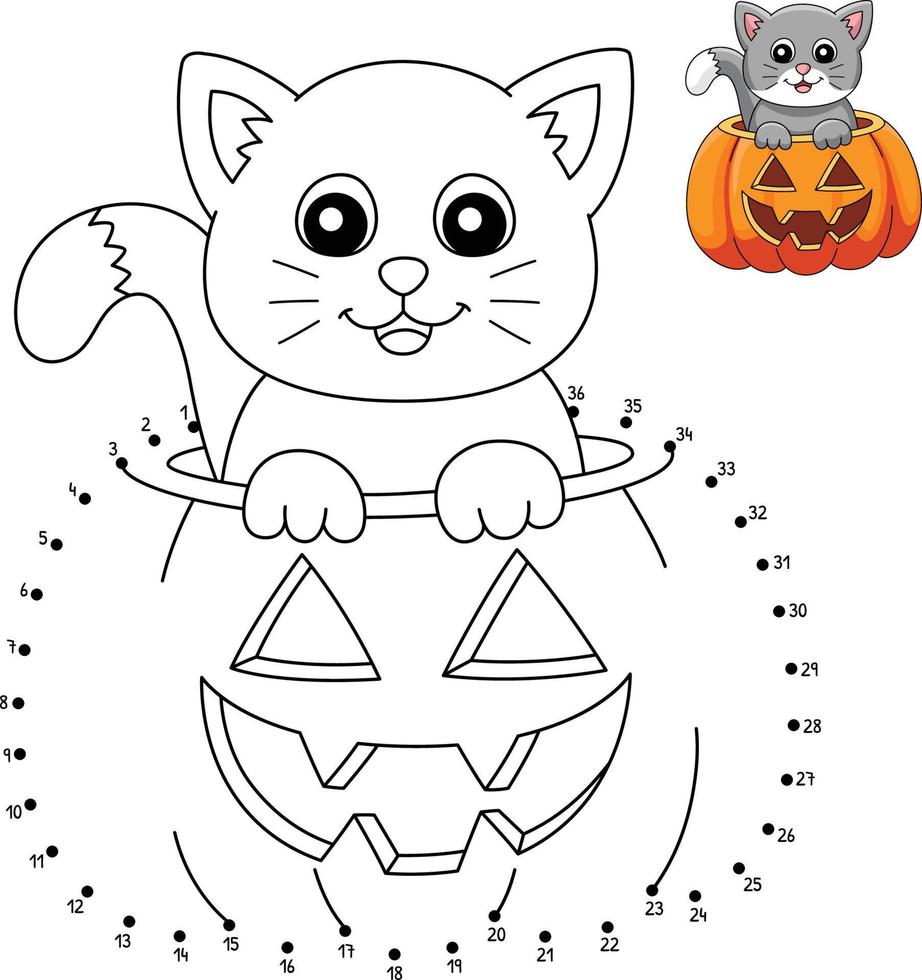 Dot to Dot Cat Inside Pumpkin Halloween Isolated vector