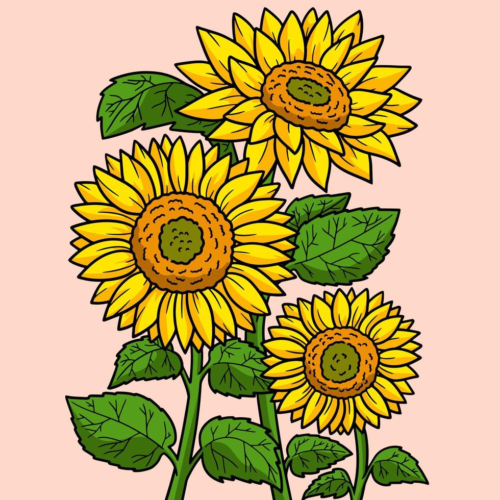 ilustración de dibujos animados de color de flor de girasol vector