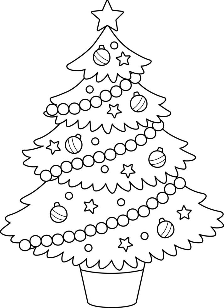 árbol de navidad aislado página para colorear para niños vector