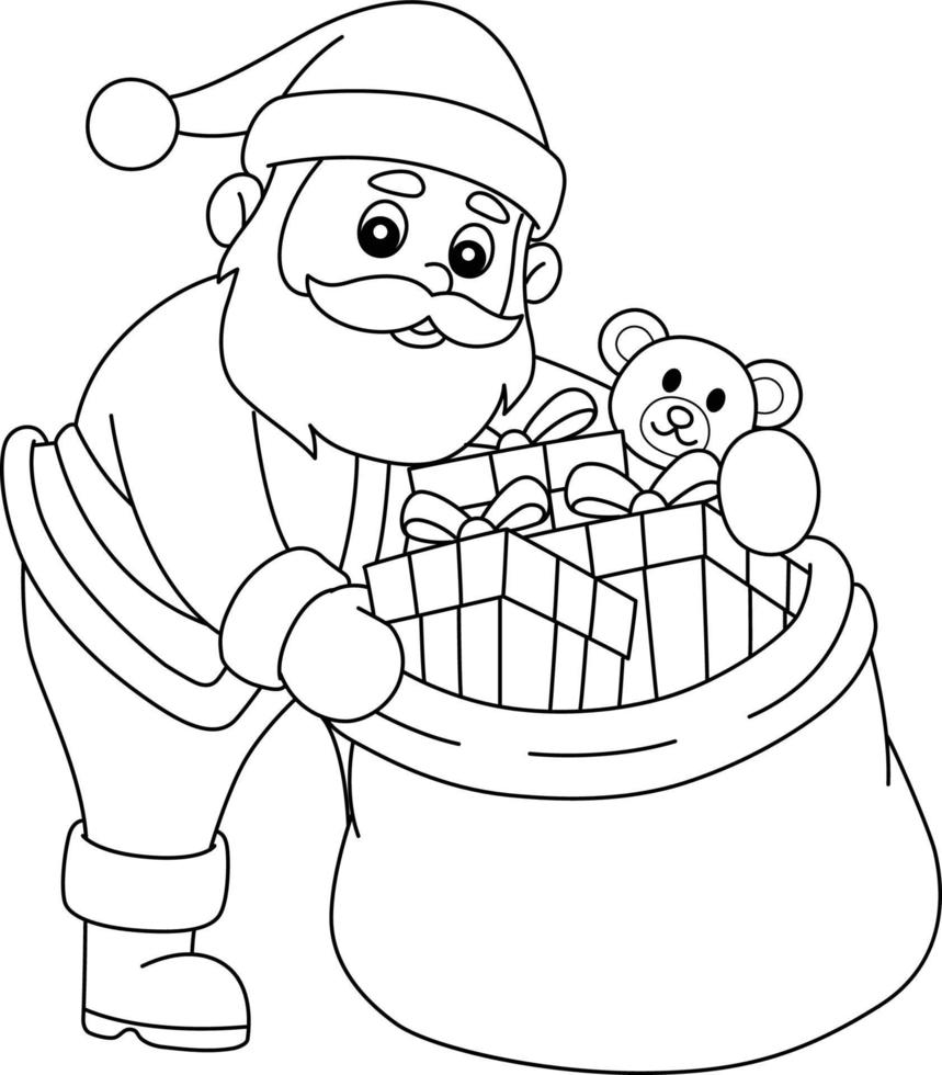 navidad santa claus con bolsa aislado para colorear vector