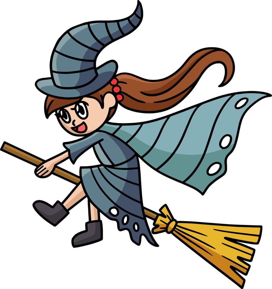 Witch Riding On A Broom Halloween Cartoon Clipart vector
