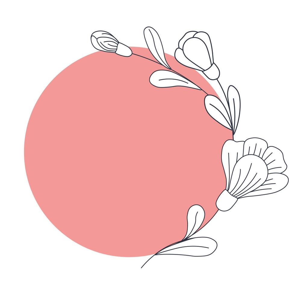 plantilla de logotipo de flor vectorial en estilo elegante y minimalista con color rosa. pastel. logotipos en marcos redondos. para gafetes, etiquetas, logos e identidad corporativa de la empresa. vector