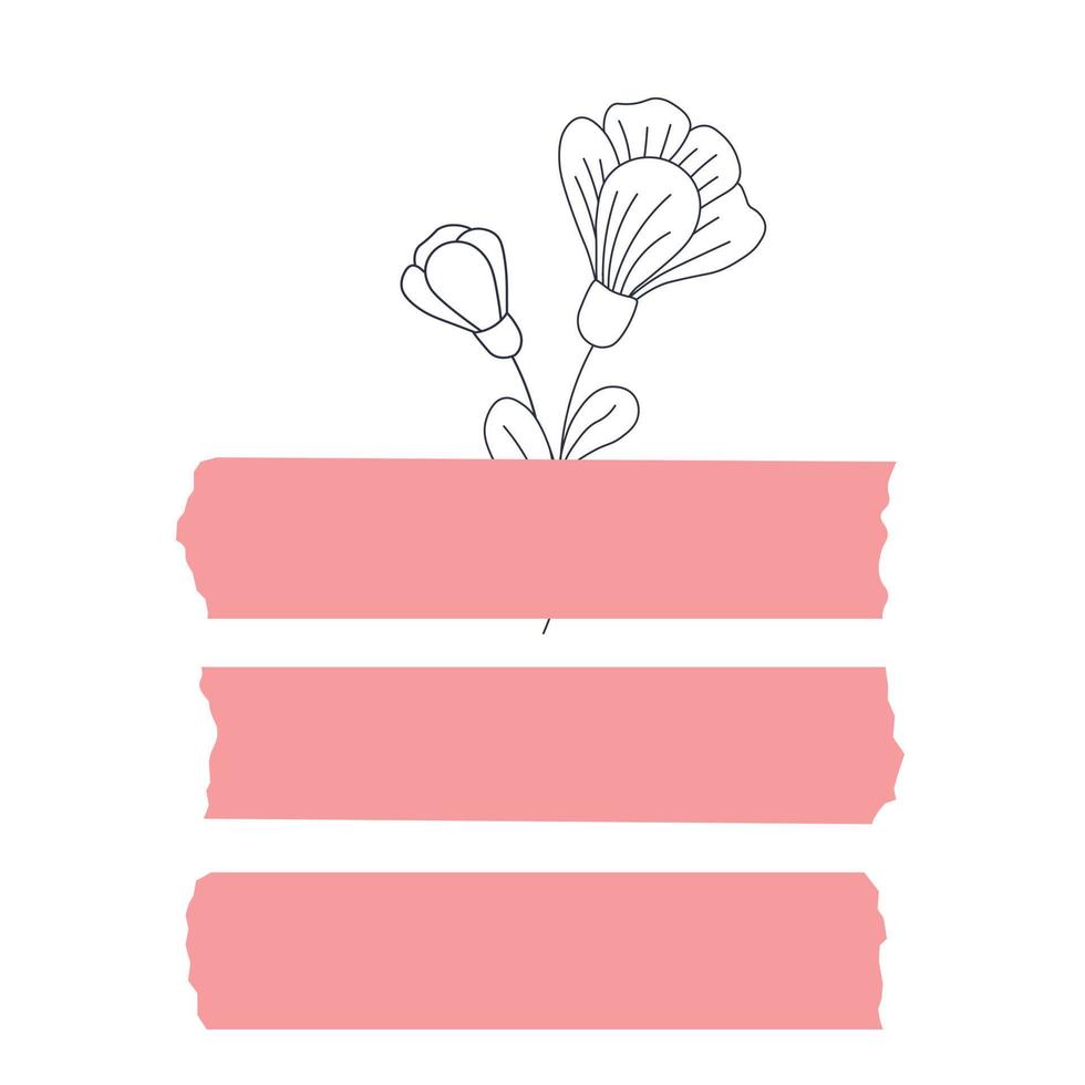 Pink decorative tape. Vector stock illustration. Gently pastel tones. Flowers. Isolated on a white background.