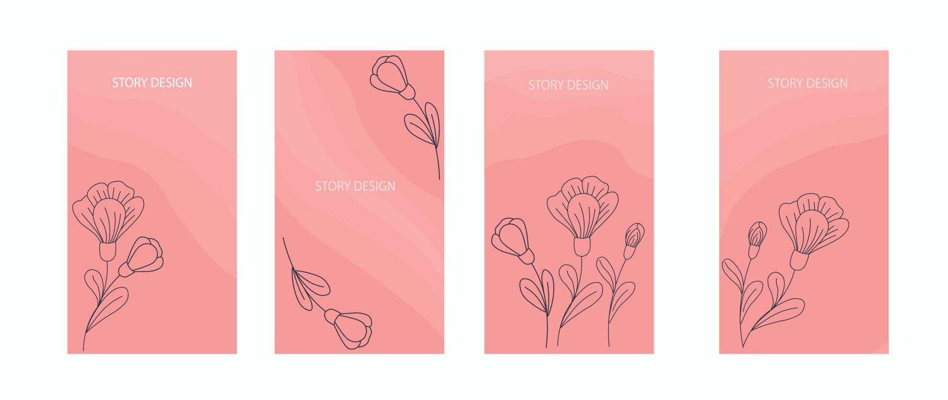 Soft pastel color background set for devices, pc and modern smartphone screen soft pastel color backgrounds vector ux and ui design illustration isolated on white. Pink flowers.