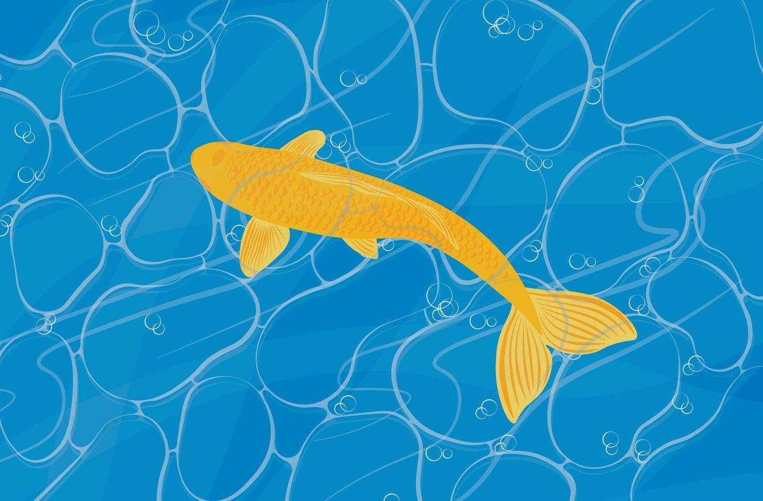 Golden carp in the waters of the pond. Vector stock illustration. Background wallpaper.