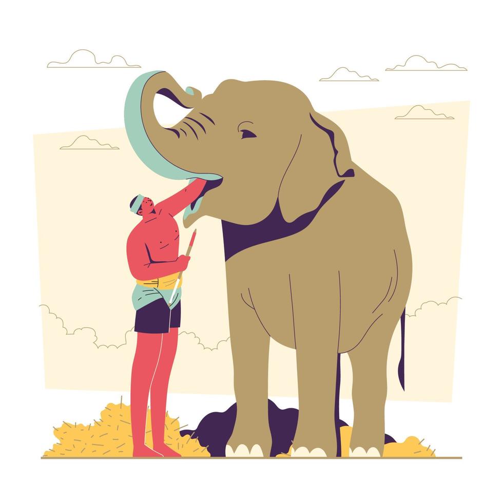 Mahout Feeding Elephant vector