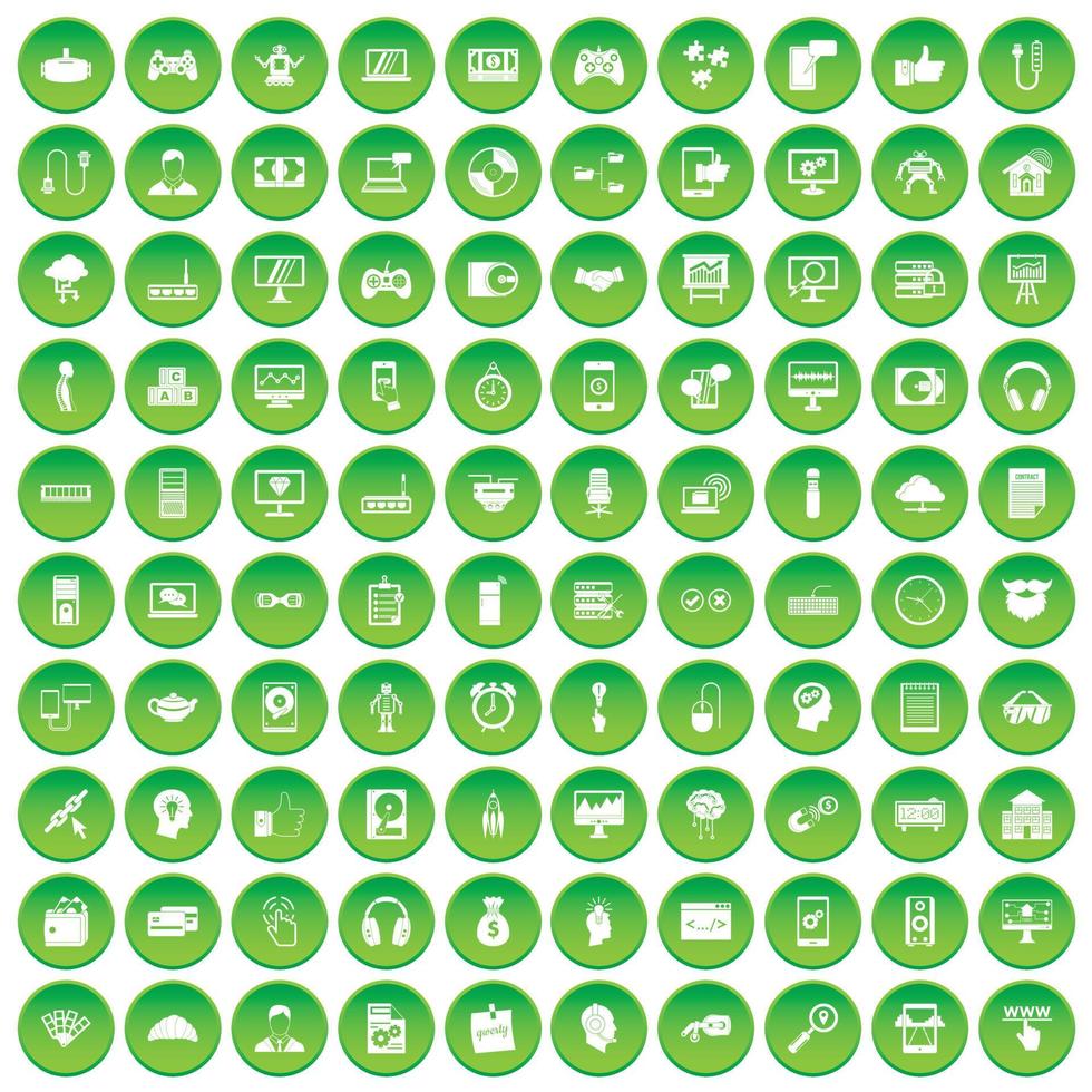 100 programmer icons set green circle vector