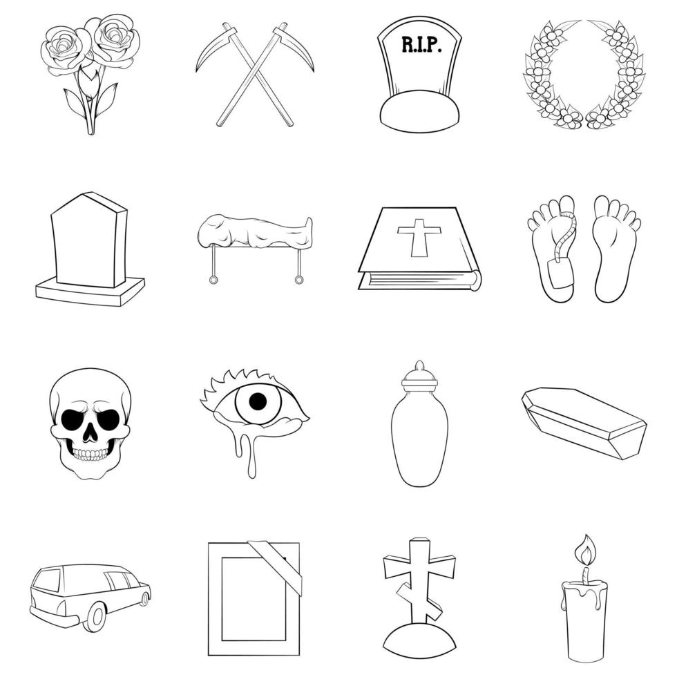 conjunto de iconos funerarios contorno vectorial vector